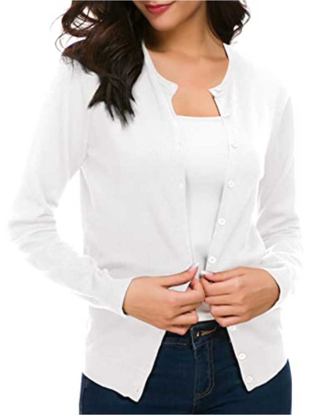 Urban CoCo Women's Long Sleeve Crew Neck Button Down Knit Cardigan Sweater